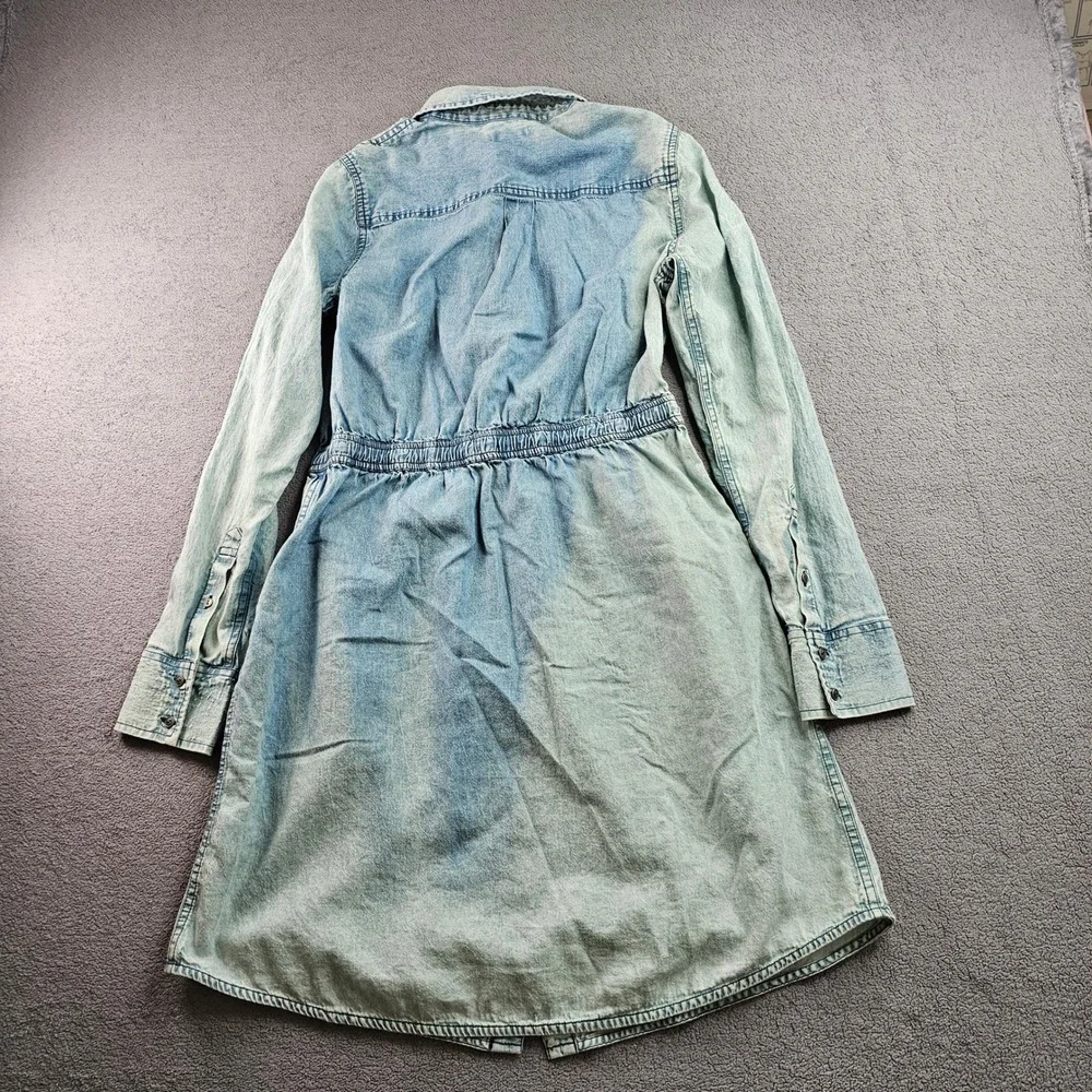 Halogen Shirt Dress Womens S‎ Blue Denim Acid Wash Drawstring Waist Button Front - Picture 2 of 14